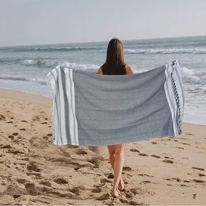 Set of 2 Glamburg Gray Striped Turkish Towel - 60% Cotton - NWOT